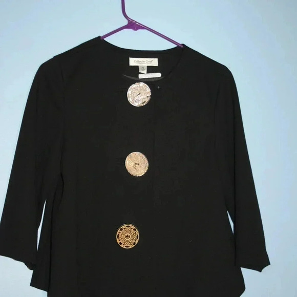 Coldwater Creek Black Blazer with Decorative Wood Buttons Petite Small - Picture 7 of 15